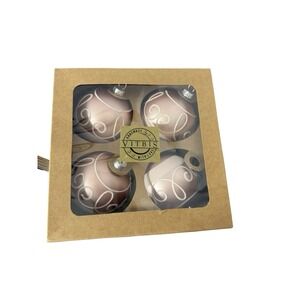 4 Vitbis Christmas Glass Ornaments Pink &‎ S WhiteHandmade